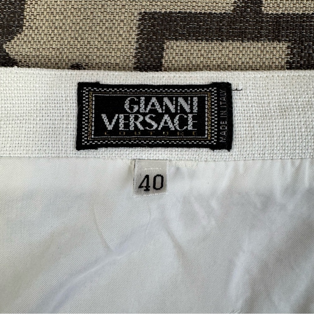 Gianni Versace Linen Button Front Skirt Medusa White Sz 40 S - Picture 5 of 16